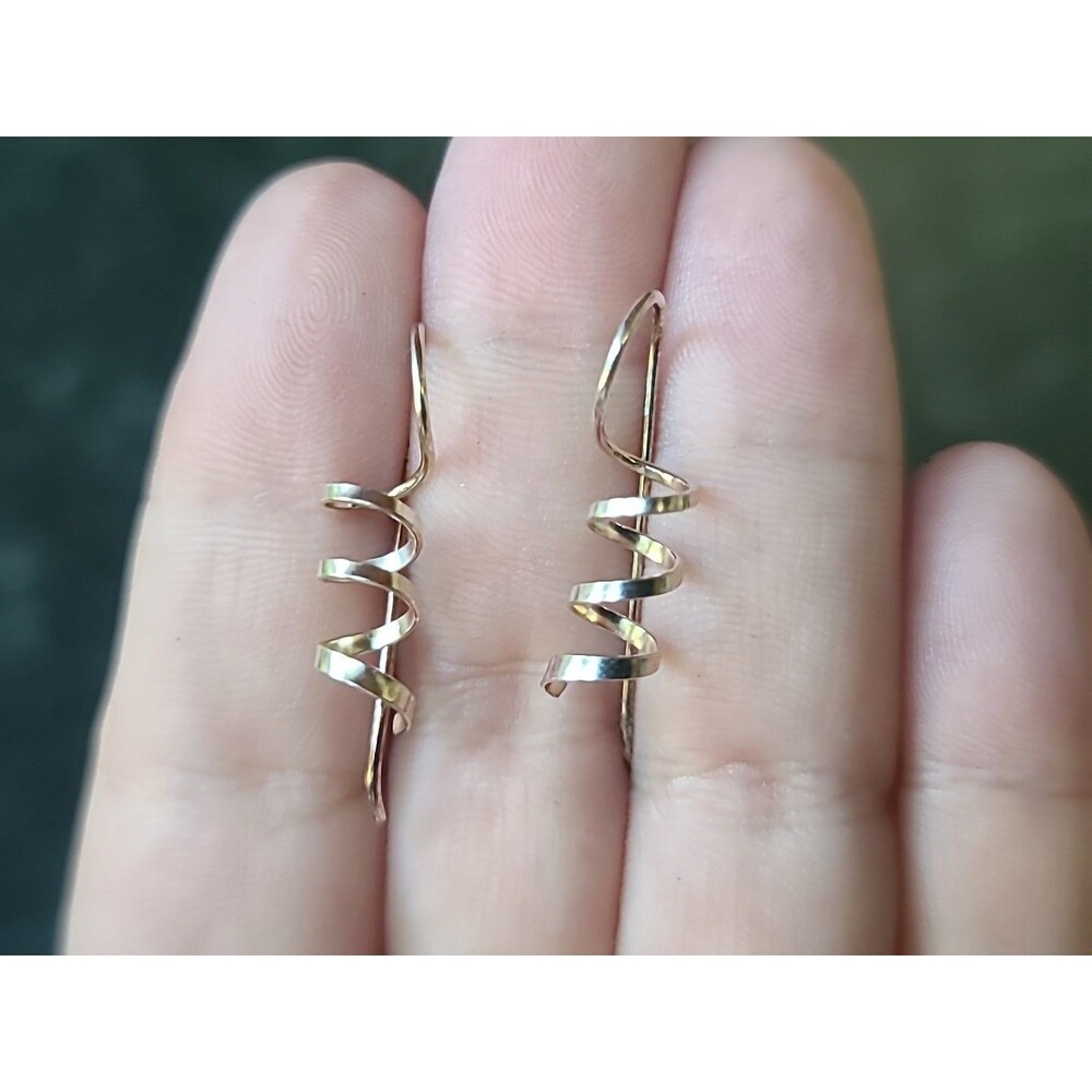 925 Sterling Silver Dangling Ribbon Shaped Pierced Earrings Vintage